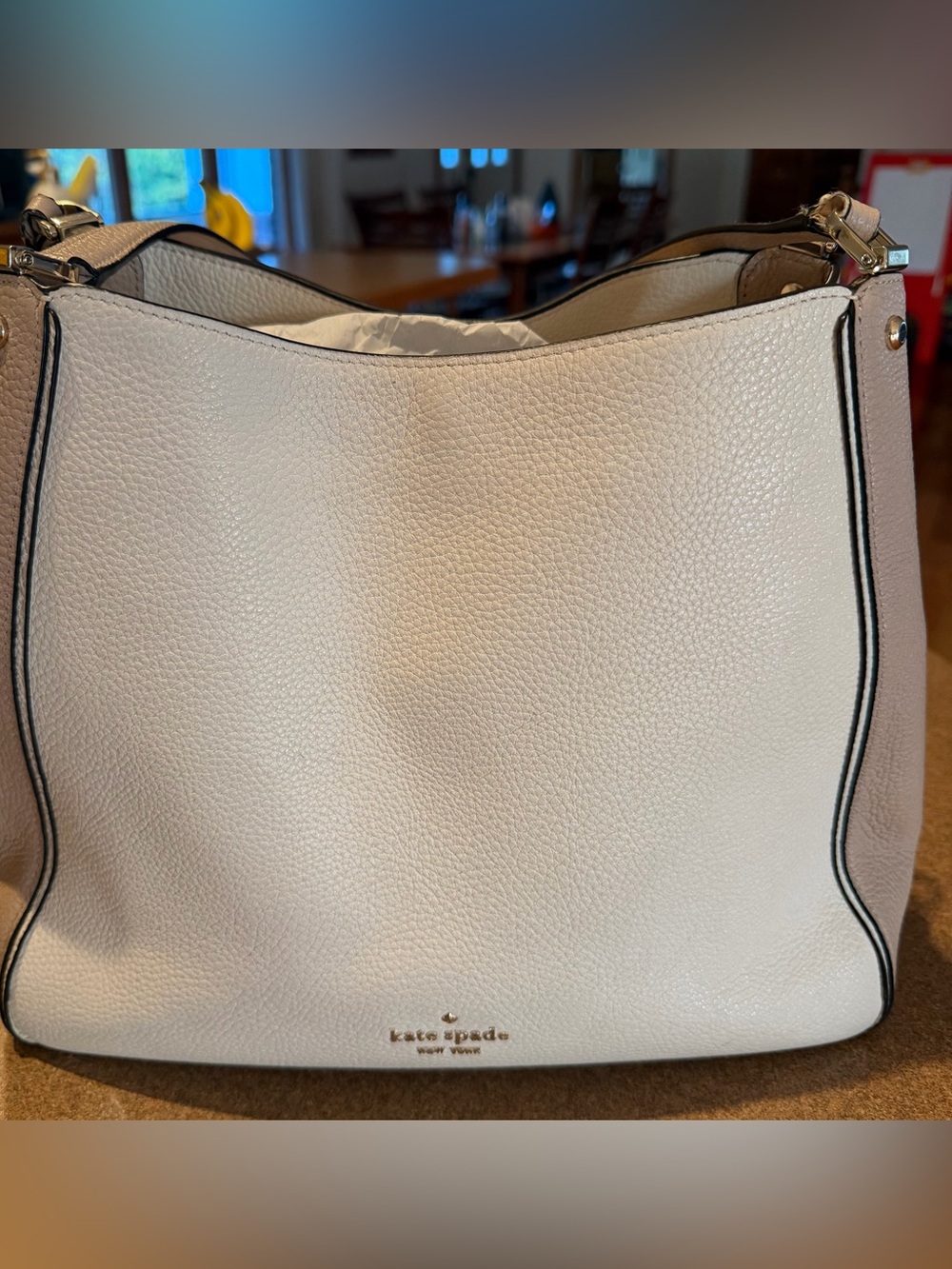 kate spade Leila Triple Compartment Cream and tan Pebbled Leather Shoulder Bag